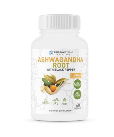 Ashwagandha Capsules - Extra Strength 1300mg Pure Ashwagandha Supplement with Black Pepper for Maximum Absorption - Natural Well-Being & Balance Support - Vegan Friendly for Men & Women - 60 Capsules
