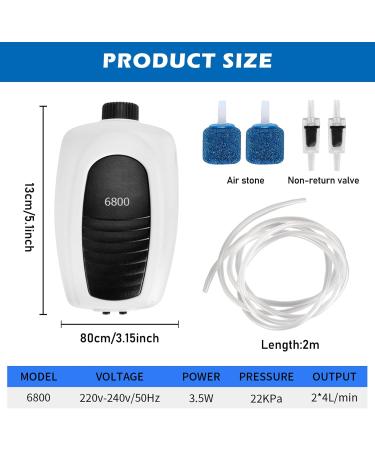 Buy Adjustable 3.5W Quiet Aquarium Air Pump with 2 Air Holes Air Stone & Check Valves - Ideal for Hydroponic Aquariums - International Shipping Available - Buy Online on GoSupps.com