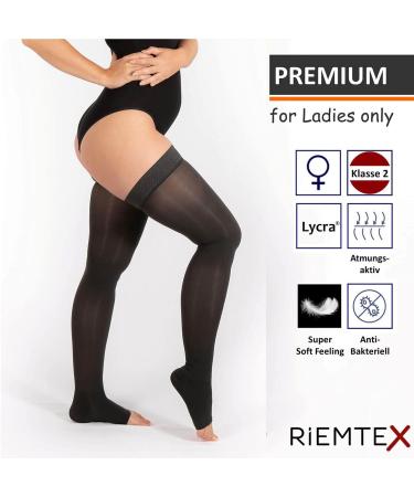 RIEMTEX PREMIUM Compression Stockings Class 2 CCL2 | Open Toe Thigh Highs for Women & Men | 23-32 mmHg | Anthracite Size 3 | International Shipping Available - Buy Online on GoSupps.com