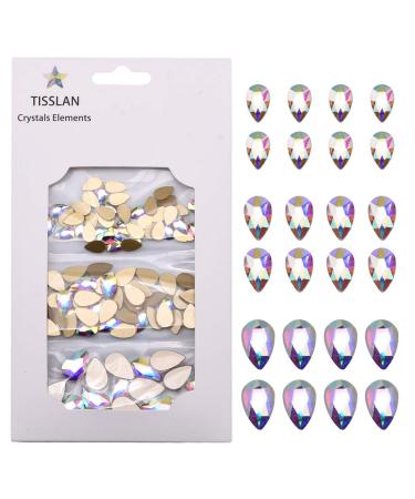 Tisslan 100pcs Crystal AB Foiled Pear Shape Flatback Rhinestone 3 Sizes Mix Nail Art Stones Decorations Jewels For DIY Supplies Foild Drop