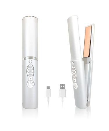 Cordless Hair Straighteners Titanium Portable Flat Iron Wireless Hair Straightener 2 in 1 for Straightening and Curling Travel Straightener Dual Voltage 5000 mAh Battery Heats Up in Seconds White