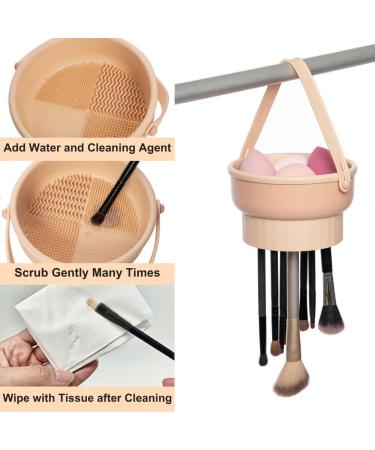 Buy 3-in-1 Makeup Brush Cleaner Solution - Silicone Cleaning Bowl & Mat with Holder (Khaki) - Perfect for Efficient Brush Storage & Drying - Buy Online on GoSupps.com