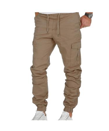 Ronony men pants cargo chinos sports pants casual leisure pants elastic waist trousers slim fit training pants jogging pants cotton fitness cargo pants with pockets leisure pants z khaki 3xl