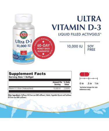 KAL Ultra D-3 250 mcg (10000 IU) - 90 Softgels | High Potency Vitamin D Supplement - Buy Online on GoSupps.com
