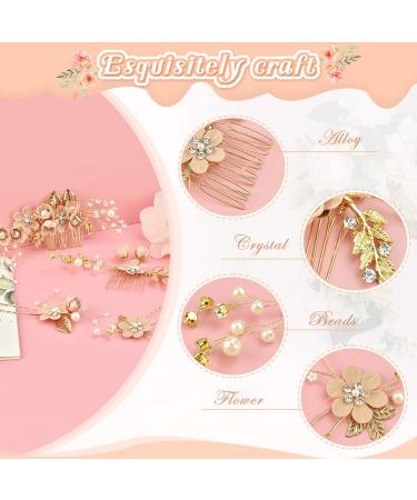 Kleemeiero 4 PC Hair Jewelry Set - Wedding Hair Crown Pink Bridal Flowers & Pearl Hairpins for Brides & Girls - Buy Online on GoSupps.com