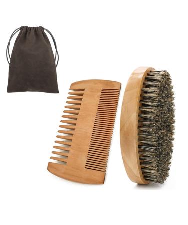 Beard Brushes for Men Boar Bristle Beard Brush and Double-Sided Wooden Comb Moustache Comb Beard Brush Set with Storage Bag for Daily Care