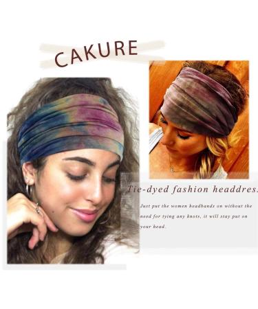 CAKURE Boho Tie-Dyed Wide Headbands Pack of 4 - Non-Slip Turban Sweatbands for Women and Girls - Buy Online on GoSupps.com