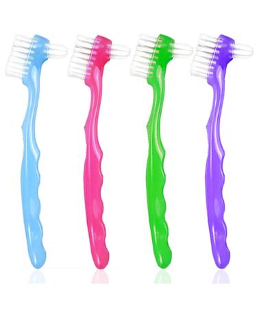 4 Pieces Denture Brush Small Toothbrush for Dentures Multi-Layered Bristles Ergonomic Rubber Handle for False Teeth Cleaning