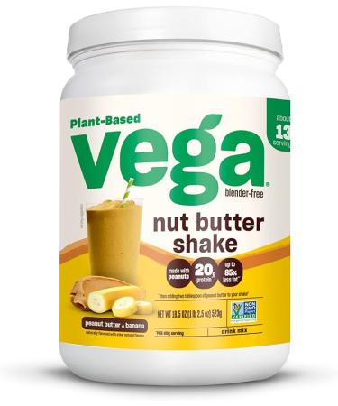 Vega Nut Butter Shake Peanut Butter & Banana - Vegan Protein Powder 20g Protein Real Food Ingredients No Added Sugar 1.39 lbs