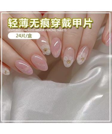 24Pcs/Set Press On Nails Naked Wearing Nail Powder Moisturizing Lotus Medium Long Oval False Nails Fake Nails Full Cover Nails Tips Artificial Finger Manicure Press on nails for Women and Girls - Buy Online on GoSupps.com