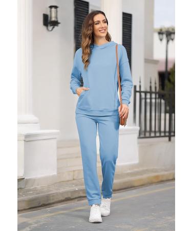 Fixmatti Women Hoodies Tracksuit Set - Blue, Large | Sweatshirt Jogger Pant 2 Piece Outfit - Buy Online on GoSupps.com