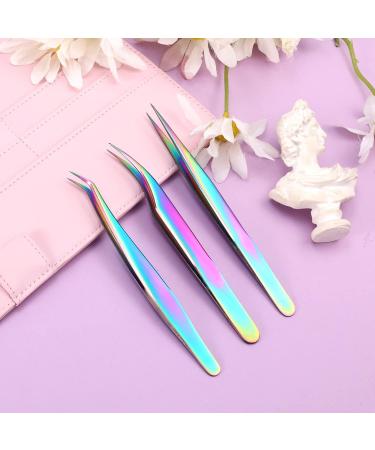 Lash Tweezers Set - 3Pcs Stainless Steel Extension Tweezers | Straight & Curved Eyelash Styles for Eyebrows, False Lashes, Nails | Titanium Color - Buy Online on GoSupps.com