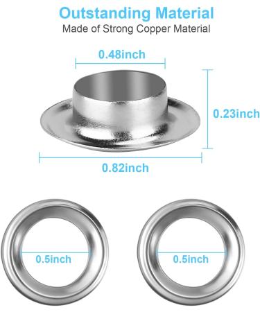 UUBAAR 100 Sets Grommet Kit  Thickened Eyelet Kit 1/2 Inch  Silver Grommet Tool Kit  Eyelets for Fabric  Metal Grommets for Fabric  Tarps  Leather  Clothing  Eyelet Tool  with 3PCS Installation Tools 1/ 2 Inch Inside Diameter - Buy Online on GoSupps.com