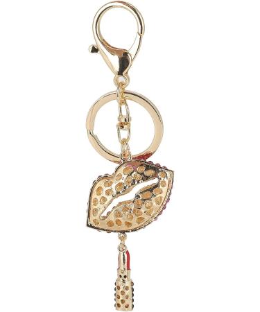 2Pcs Lips & Lipstick Sparkling Charm Keychain Set - Pink Cosmetic Bling Accessory - Buy Online on GoSupps.com