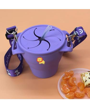 Collapsible Silicone Snack Cup for Kids 3+ | Spill-proof with Lid, Straw, & Strap | Perfect for On-the-Go Snacking | BPA-Free - Purple - Buy Online on GoSupps.com