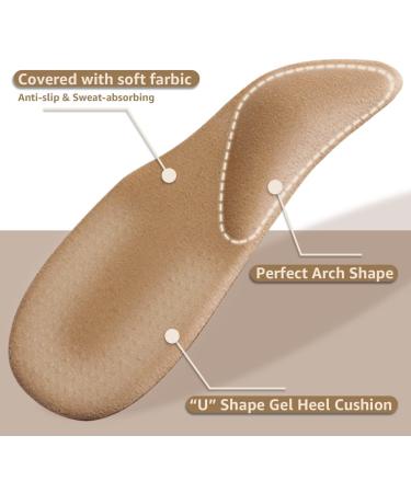 Large 2 Pairs Latte Gel Arch Support Insoles with Heel Cushions for Pressure Relief - Adhesive Pads for Sandals, Flip Flops, Flats, and Dress Shoes - Buy Online on GoSupps.com