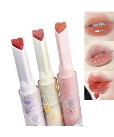 3 Colors Jelly Lipstick Tinted Lip Gloss Heart Shape Lip Stain Mirror Hydrating Jelly Love Lipstick Long Lasting Moisturizing Tinted Lip Balm Non-sticky Vivid Color Glossy Lip Gloss Lip Makeup(1#2#3#) 1#+2#+3#
