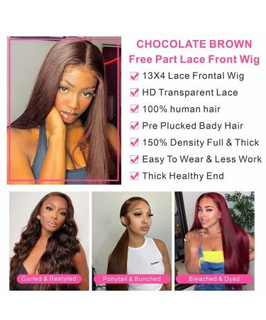 ZLIKE 28inch Brown Straight HD Lace Front Wig - Brazilian Virgin Human Hair Wig for Women - Buy Online on GoSupps.com