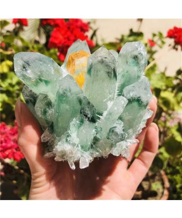 Specimen 500-600g Quartz Cluster Natural Green Ghost Crystal Cluster Inlaid with Yellow Specimen Reiki Crystal Stone