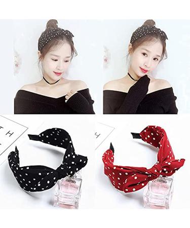 Shop Geyan Vintage Bow Headbands - 2 Pack Red & Black Wide Hair Bands with Dots for Women & Girls - International Shipping Available - Buy Online on GoSupps.com