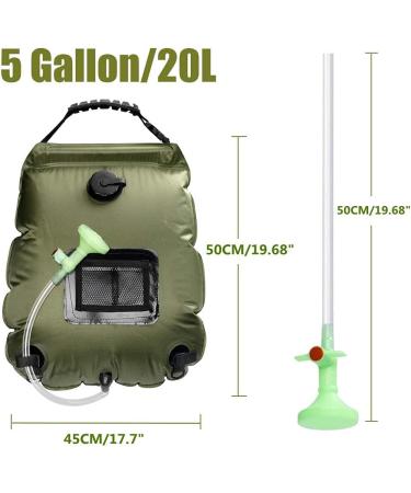 5Gal Solar Shower Bag with Removable Hose and On-Off Shower Head | Portable Camping Shower for Outdoor Activities | Green - Buy Online on GoSupps.com