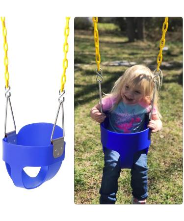 High Back Full Bucket Toddler Swing Seat with Yellow Plastic Coated Chains - Heavy-Duty Baby Swing Seat in Blue - Buy Online on GoSupps.com