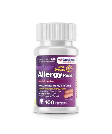 GenCare - Allergy Relief Pills | Fexofenadine HCl 180mg 100 Tablets | Non Drowsy Antihistamine Allergy Pills for Hay Fever Seasonal Allergies Outdoor & Indoor Allergies | Relieves Itchy Eyes & Nose 100 Count (Pack of 1)