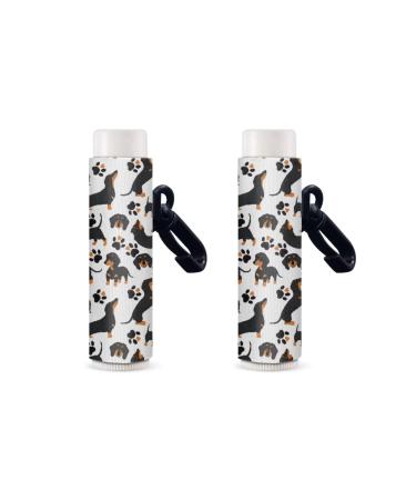Dachshund Cartoon Keychain Chapstick Holder 2 Pack Lip Balm Holder Keychain Lipstick Case Holder for Women Beautiful and Unique Styles Dachshund Cartoon 2