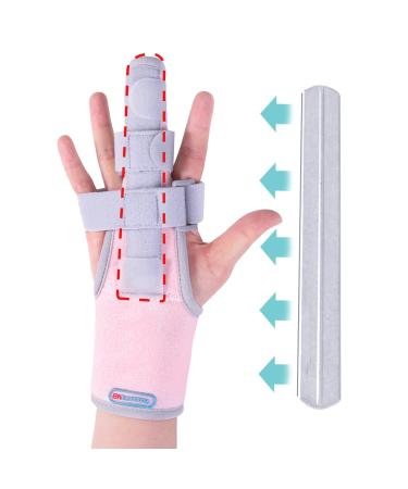 Finger Splint Brace Supports Index finger middle finger ring finger pinky splint Adjustable Right or Left Hand Brace Straightening for trigger finger splints(pink)