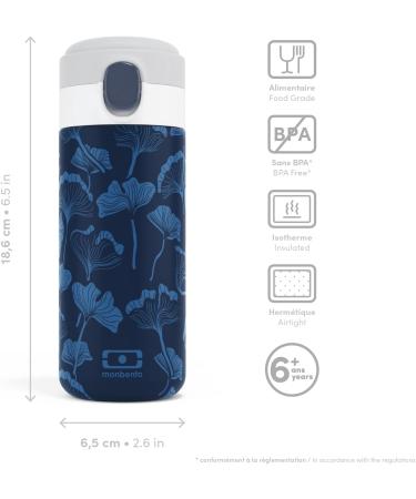 MONBENTO Insulated Bottle MB Pop Ginkgo - 360ml - Leakproof - Hot/Cold 12 Hours - Blue - BPA Free - Small Water Bottle for Kids/Adults - Buy Online on GoSupps.com