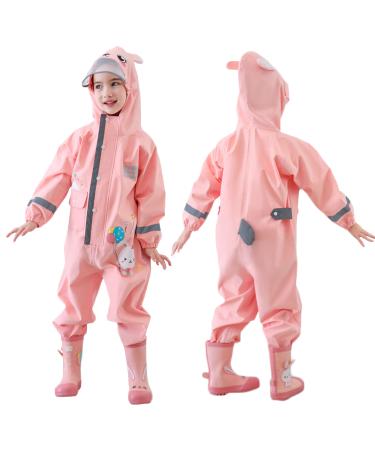 Fewlby Kids Puddle Suit Rain Suit Boys Girls All in One Waterproof Overalls Toddler Muddy Suit Hooded Raincoat Rainwear Cartoon Romper M Size 3-4 Years 3-4 Years Light Pink