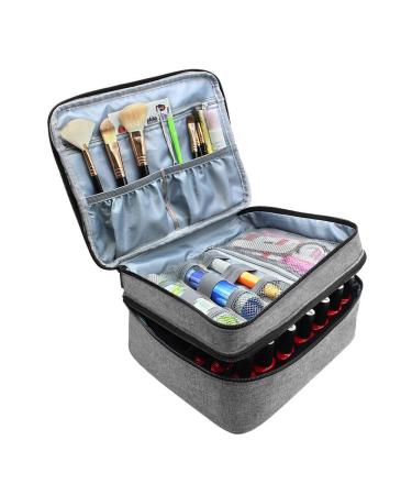 Nail Polish Organizer Case, Famard Portable Nail Polish Holder Holds 42 Bottles (15ml ) with Adjustable Dividers , Double-layer Storage Bag for Nail Polish and Manicure Set Grey