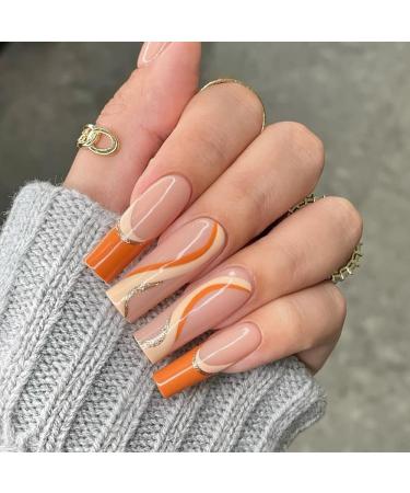 Artificial nails to stick on French press on nails ballerina abstract vertebrae false nails to stick on for women and girls (24 pieces)