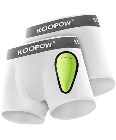 KOOPOW 2-Pack Boys Compression Briefs with Soft Protective Athletic Cup Youth Peewee Underwear for Baseball Football White(2-pack) Medium