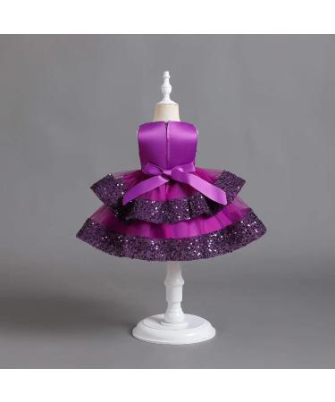 Miipat Baby Girl Tulle Sequin Princess Party Dress | Formal Flower Girls Birthday Wedding Pageant Dress 4-5 Years Purple - Buy Online on GoSupps.com