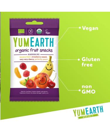  YumEarth YUMEARTH - Organic Vegan & Gluten-Free Fruit Snacks - Soft Natural Fruit Candies - 4 Original Flavors - Banana Strawberry Cherry & Peach - 12 x 50g Bags - Buy Online on GoSupps.com