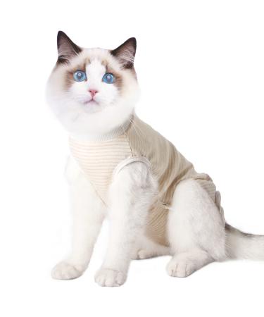 Dotoner Cat Professional Recovery Suit Surgical Recovery Shirt for Abdominal Wounds Bandages Cone E-Collar Alternative for Cats After Surgery Medical Suit Soft Pets Clothing S white orange stripes