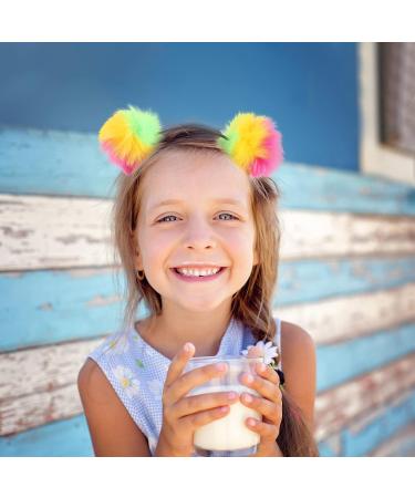Lurrose Colorful Pom Pom Headband Bear Ears Fluffy Faux Fur Hairband Set - Buy Online on GoSupps.com