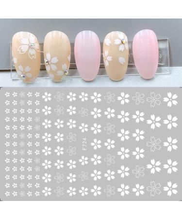 White Cherry Blossoms Nail Art Stickers - 3D Self-Adhesive Floral Decals for Acrylic Nails - Spring Nail Decoration (4 Sheets) - Buy Online on GoSupps.com