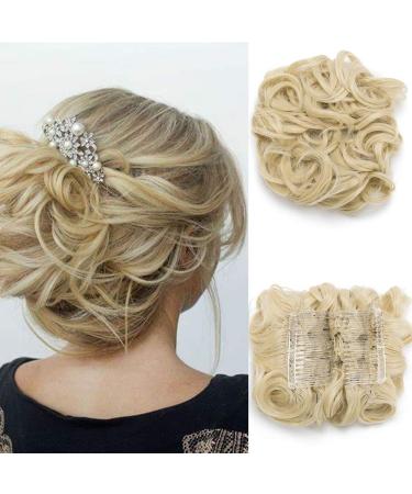 SEGO Hair Part Dutt Combs Hair Extensions Hair node braid ponytail hair tie updos waved bleached blonde 613c hydrogen blonde