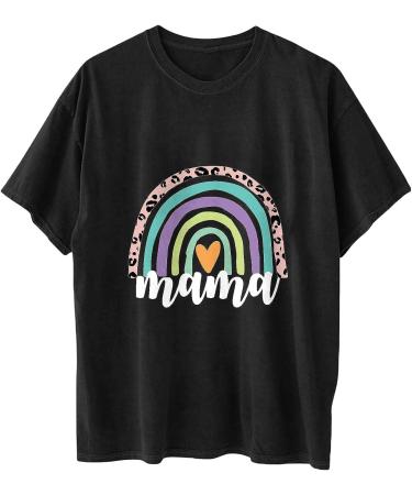 Mama Rainbow Print T Shirt for Women - Funny Letter Graphic Tee - Plus Size Summer Casual Top - Buy Online on GoSupps.com