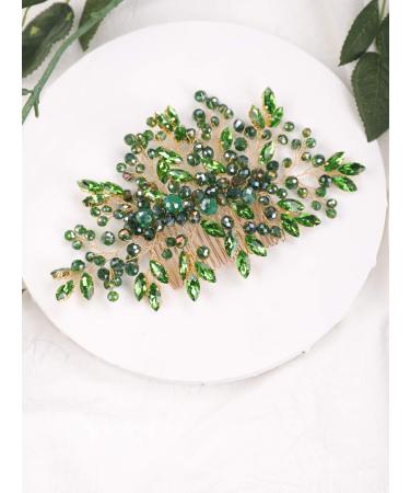 Aimimier Bridal Emerald Hair Comb Green Crystal Hair Piece Wedding Hair Accessories for Women and Girls (Green)