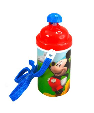 Zak Designs Disney Mickey Mouse One Touch Button Water Bottles with Reusable Built in Straw  Carrying Strap - Safe Approved BPA Free  Easy to Clean  for Kids Girls Boys  Goodies Home Travel