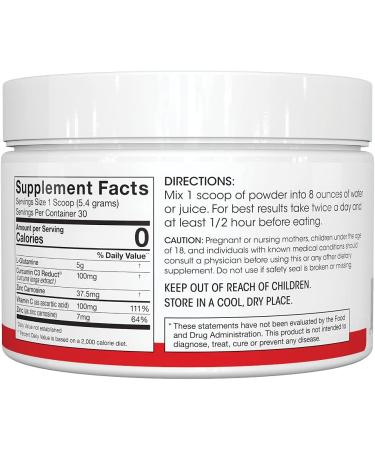 Gut Repair Powder - L-Glutamine, Curcumin, Zinc & Vitamin C Supplement for Digestive Health (5.71oz - 30 Servings) - Buy Online on GoSupps.com