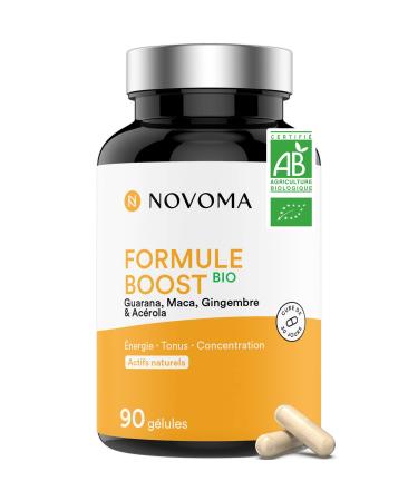 NOVOMA Organic Boost Formula Energy Boost Supplement With Guarana Acerola Maca & Ginger Rich in Caffeine and Natural Vitamin C 90 Vegan Capsules Made in France