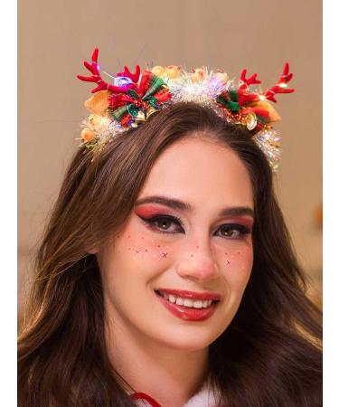 IYOU Light Up Christmas Headband Red Reindeer Antlers Hair Bands Bell Bowknot Berry Hair Hoop Xmas Costume Hair Accessories for Women and Girls - Buy Online on GoSupps.com