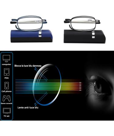 Viseng 2 Pack Foldable Reading Glasses for Men & Women | Mini Anti-Blue Light Metal Glasses with Hard Shell Case - 3.0 Diopters - Buy Online on GoSupps.com