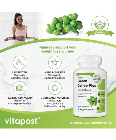 VitaPost Green Coffee Plus: Premium Bean Extract for Weight Loss | Antioxidant-Rich, Non-GMO, Vegan & Gluten Free | 60 Capsules - Buy Online on GoSupps.com