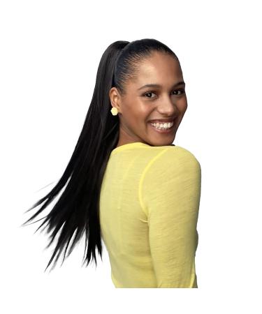 65cm Black Straight Wrap Around Ponytail Extension | 125g Synthetic Hairpiece for Women - International Shipping Available - Buy Online on GoSupps.com