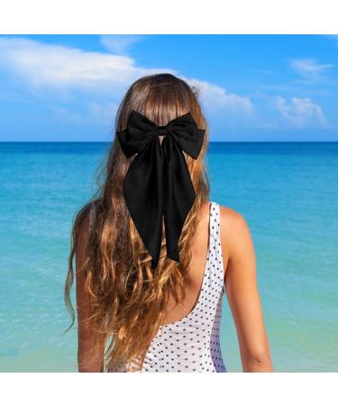 Pufandor Hair Bow Silky Satin Hair Ribbons for Women Black Bows for Girls Hair Bowknot Barrettes Long Tails with Clips Big Hair Bows Hair Accessories (Black 1pc) - Buy Online on GoSupps.com